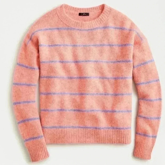 J. Crew Alpaca Merino Wool Pink Blue Striped Sweater Black Label Coastal XS - Picture 2 of 11